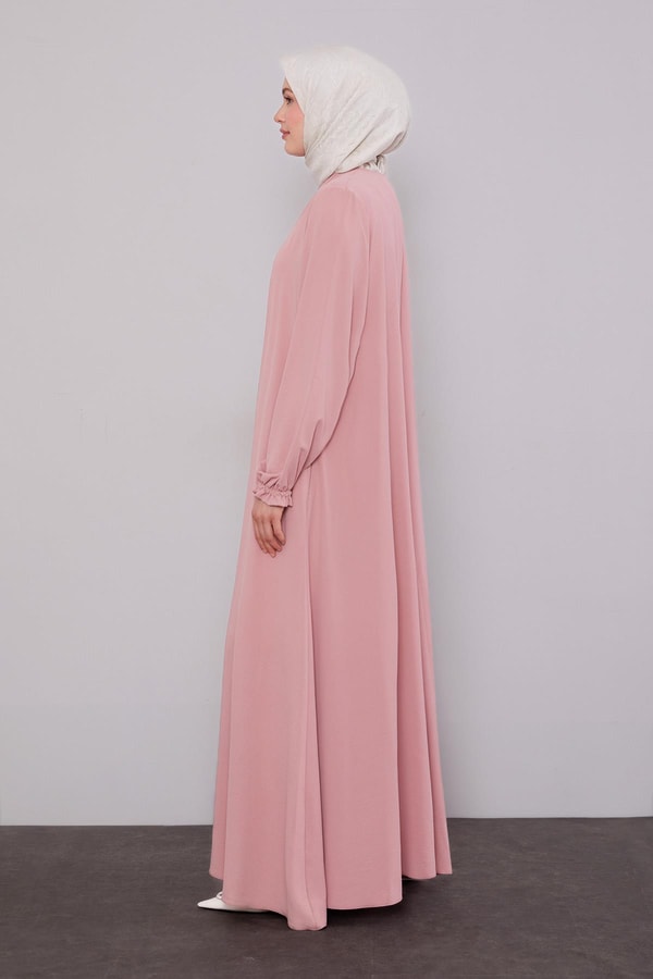 LevidorGül Fermuarlı Kol Ucu Lastik Büzgülü Ferace