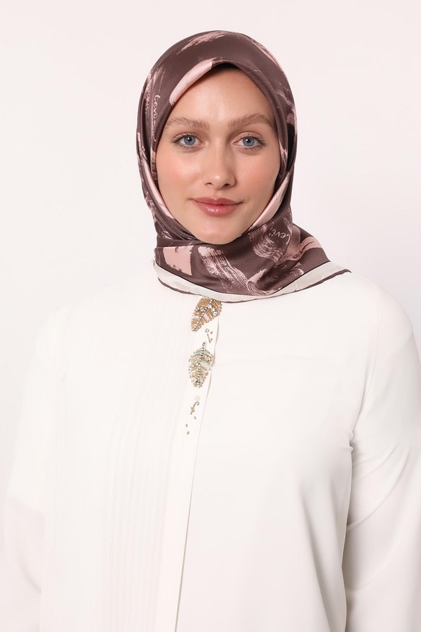 LevidorGül Fırça İzi Desen Twill İpek Eşarp
