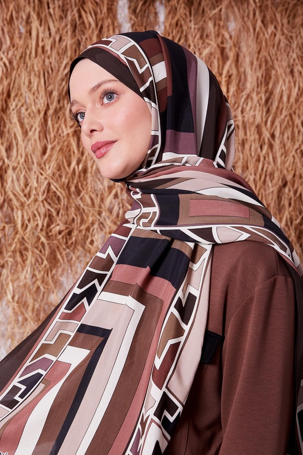 LevidorGül Kurusu Geometrik Desen Royal Şal