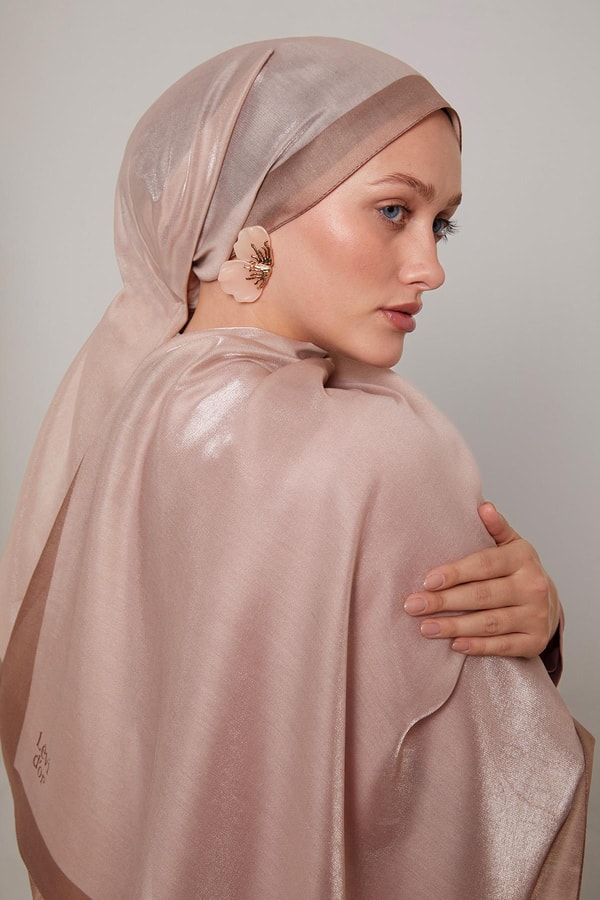 LevidorGül Kurusu Şerit Desen Kehribar Şal