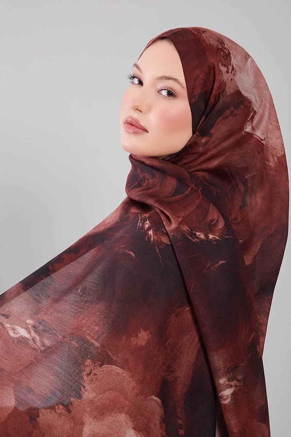 LevidorGül Kurusu Soyut Desen Yün İpek Şal