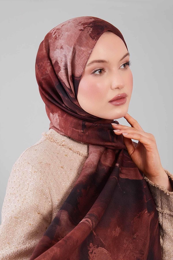 LevidorGül Kurusu Soyut Desen Yün İpek Şal