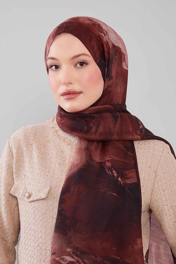 LevidorGül Kurusu Soyut Desen Yün İpek Şal