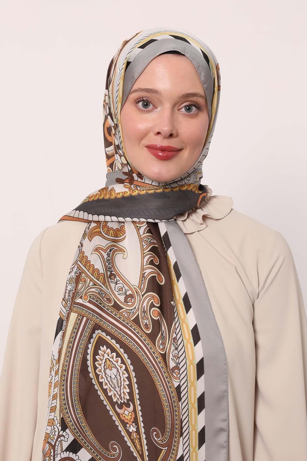 LevidorGümüş Çizgili Hint İpeği Şal