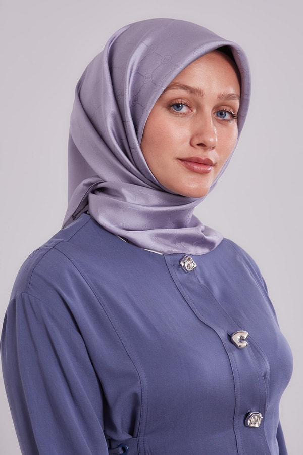 LevidorGümüş L Desen Monogram İpek Eşarp