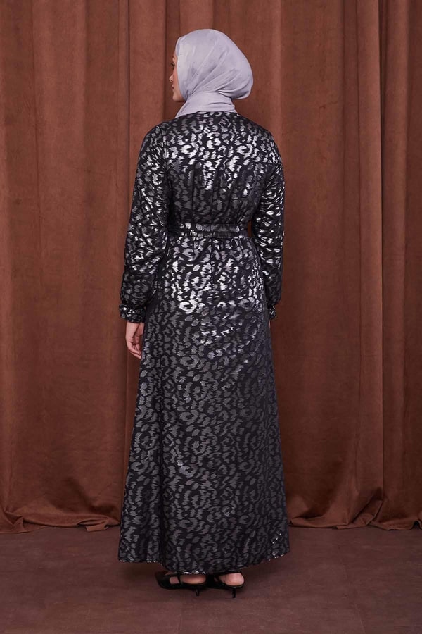 LevidorGümüş Organze Kumaş Kuşak Bağlamalı Ferace