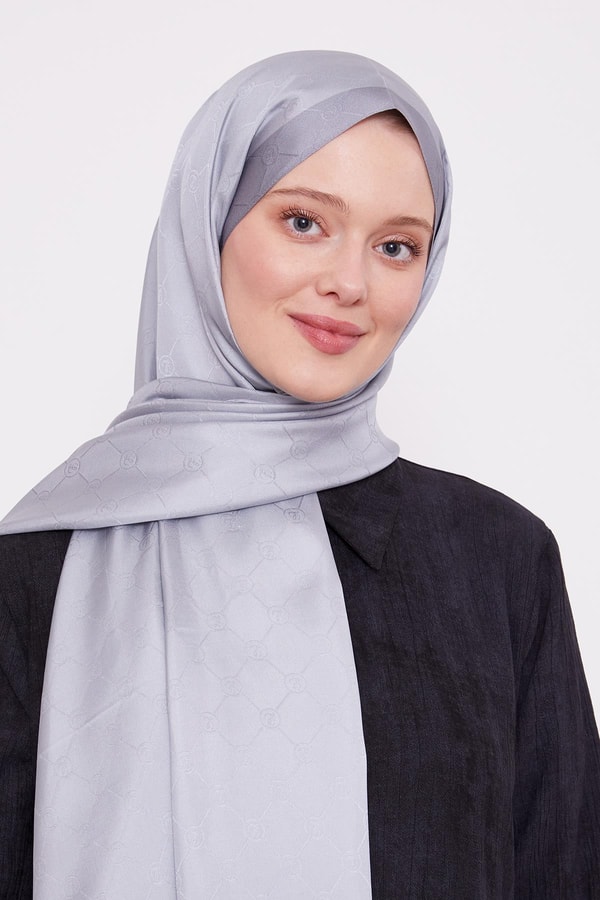 LevidorGümüş Petek Desen Monogram İpek Şal