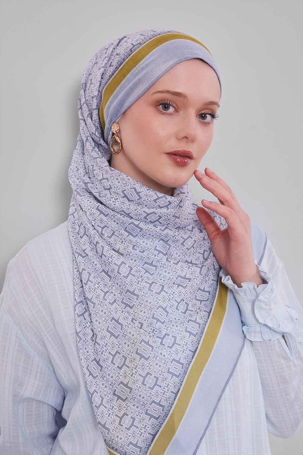 LevidorGümüş Puzzle Desen Soft Eşarp