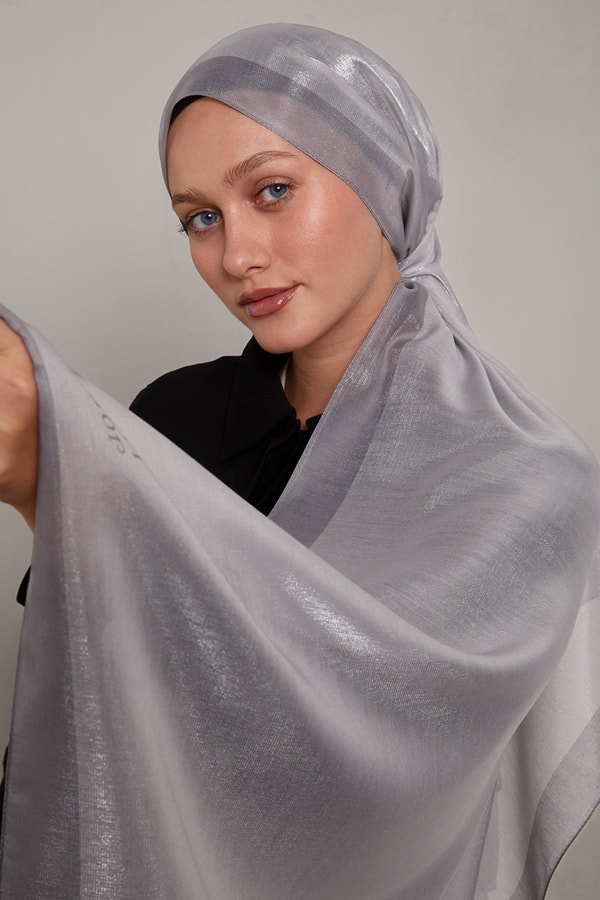 LevidorGümüş Şerit Desen Kehribar Şal