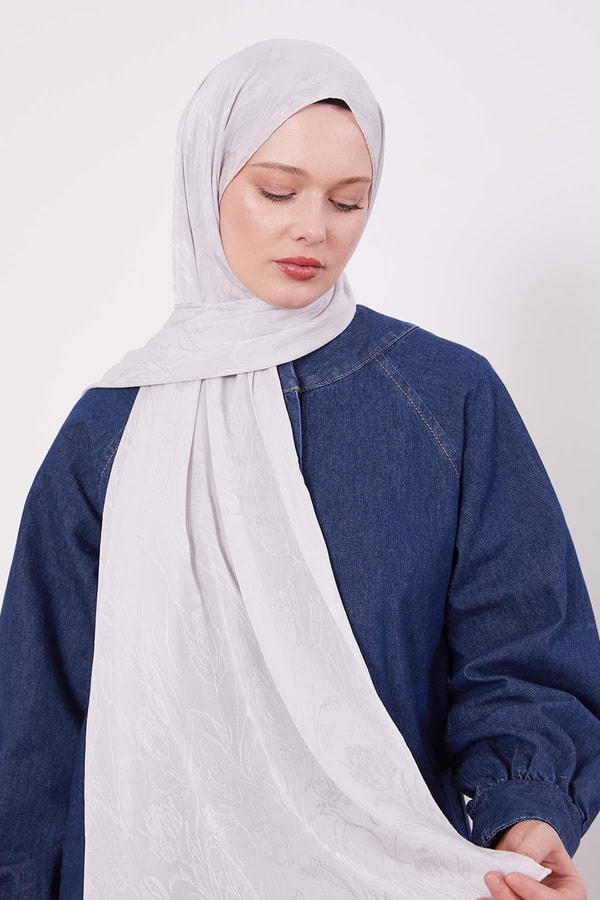 LevidorGümüş Soyut Lale Desen Jakar Capri Şal