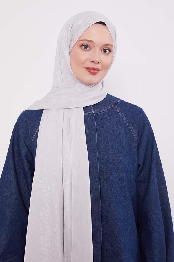 LevidorGümüş Soyut Lale Desen Jakar Capri Şal