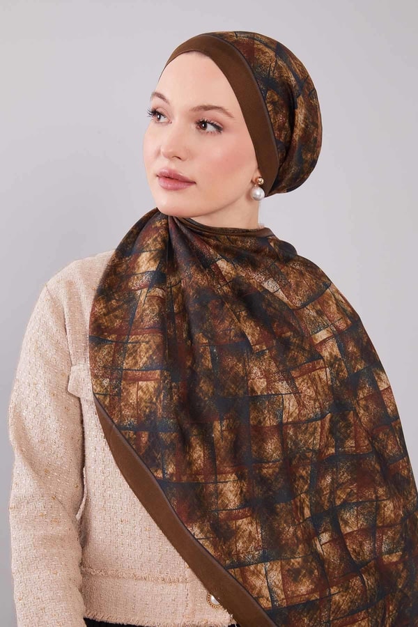 LevidorHaki Baklava Desen Yün İpek Şal