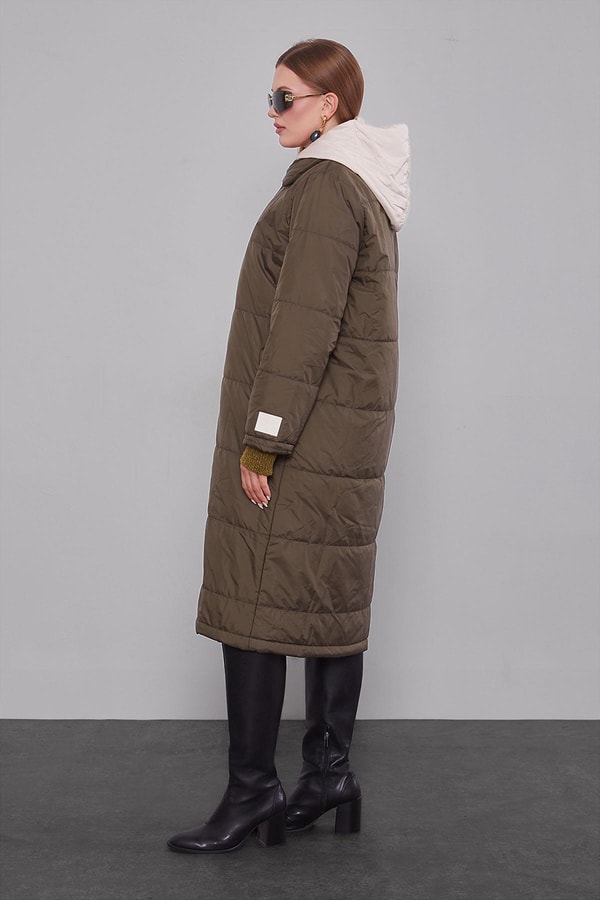 LevidorHaki-Bej Çift Renk Şişme Mont