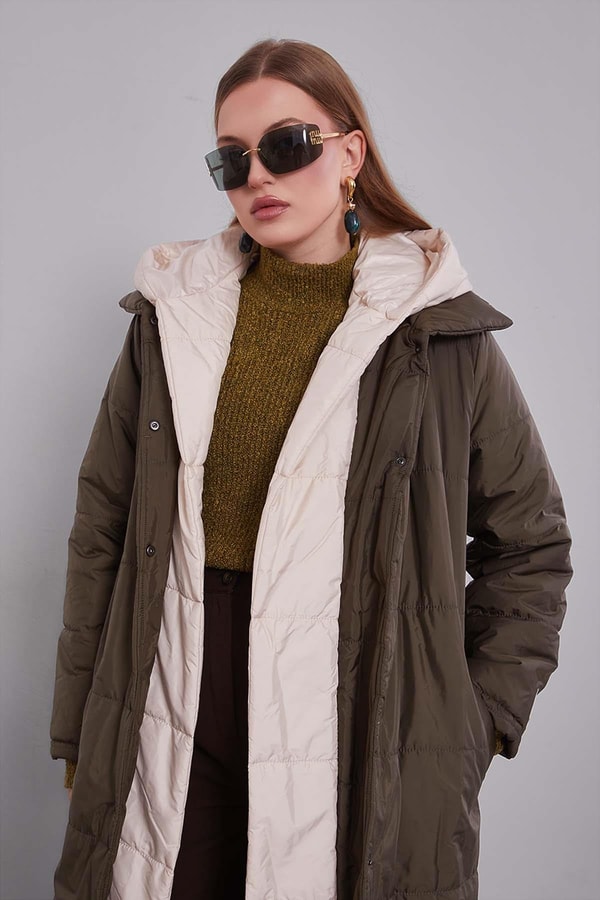 LevidorHaki-Bej Çift Renk Şişme Mont