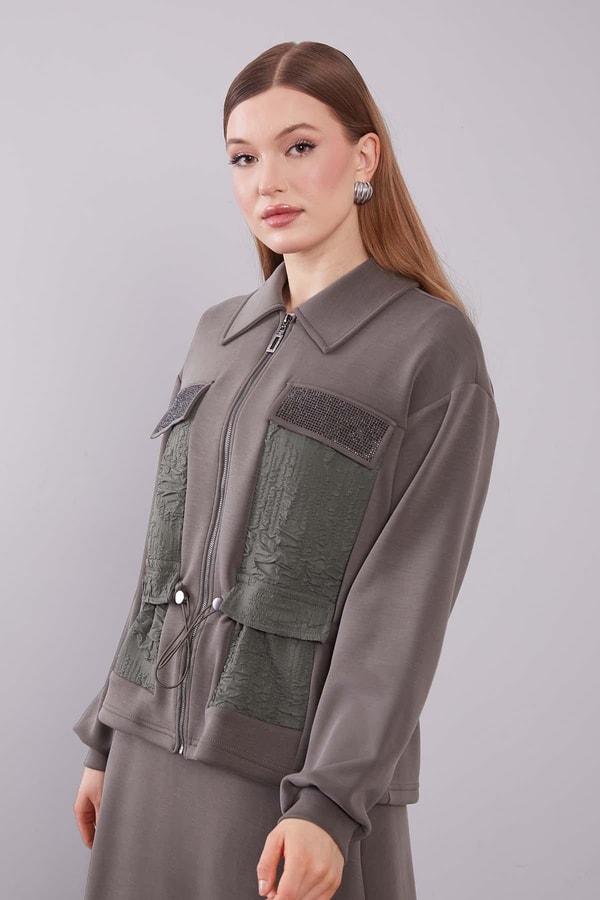 LevidorHaki Büzgü Yama Detaylı Etek Takım