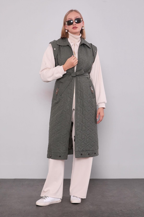 LevidorHaki Cep Aksesuar Detaylı Yelek