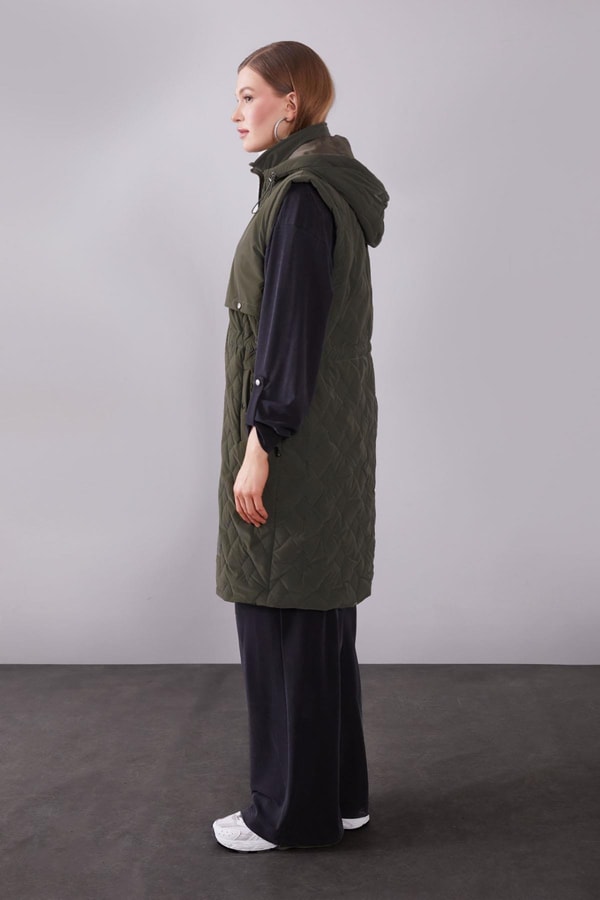 LevidorHaki Çıtçıt Rüzgarlık Detaylı Şişme Yelek