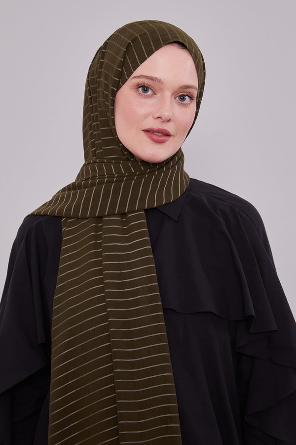 LevidorHaki Çizgili Cazz Şal