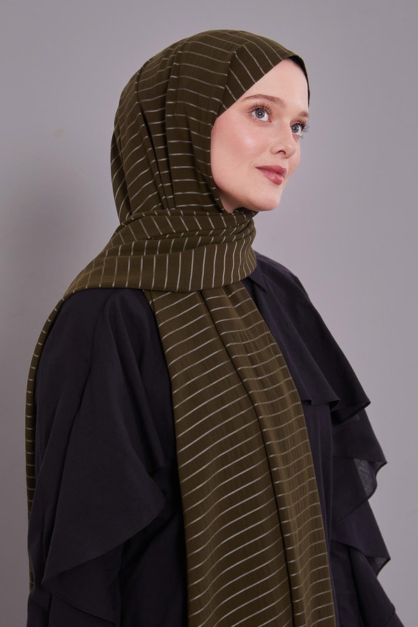 LevidorHaki Çizgili Cazz Şal