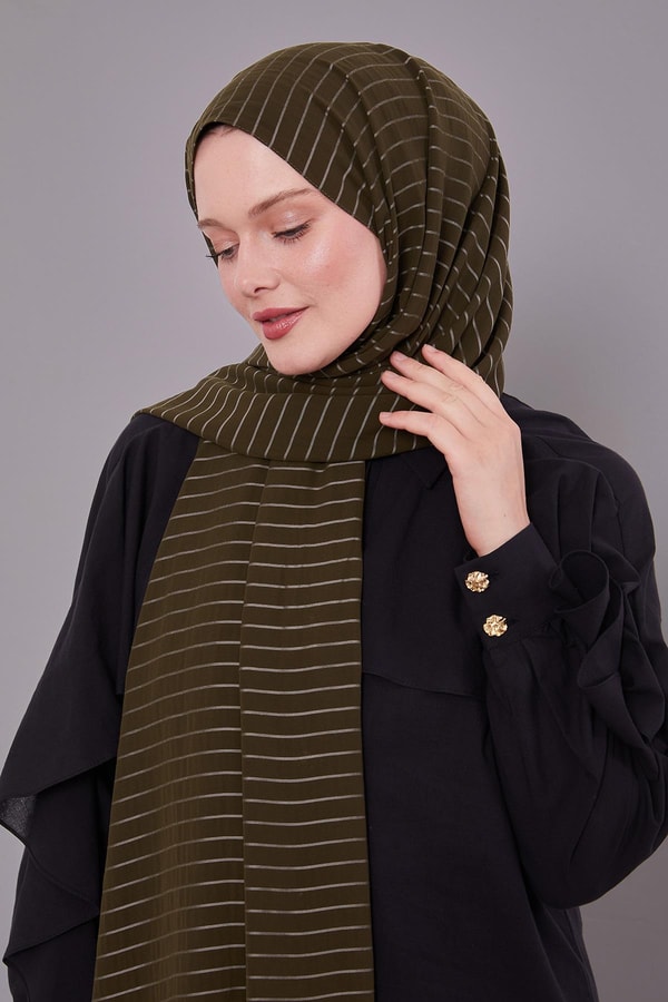 LevidorHaki Çizgili Cazz Şal