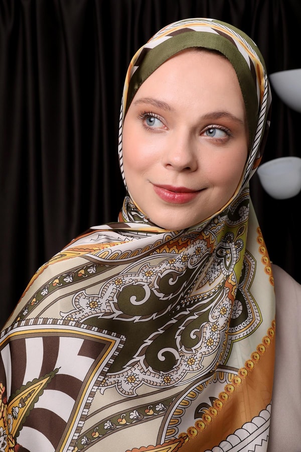 LevidorHaki Çizgili Hint İpeği Şal