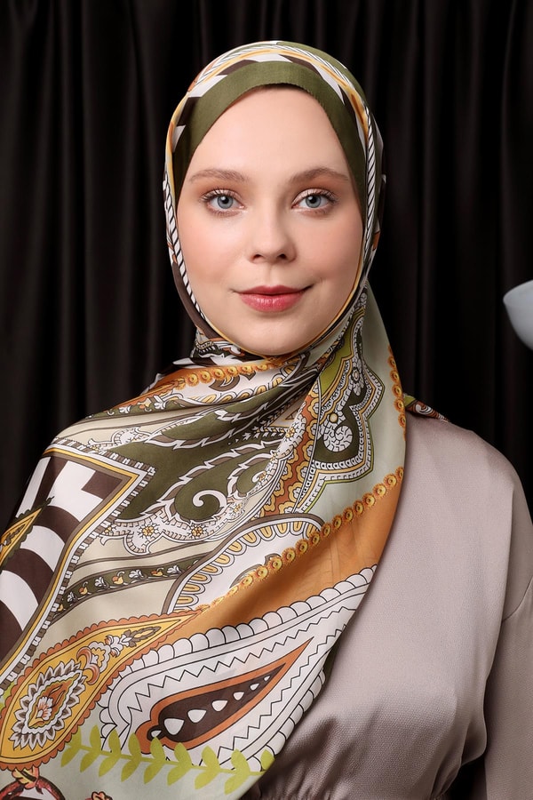 LevidorHaki Çizgili Hint İpeği Şal