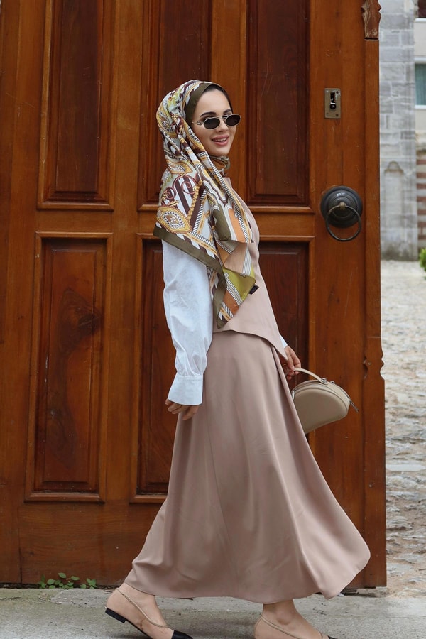 LevidorHaki Çizgili Hint İpeği Şal