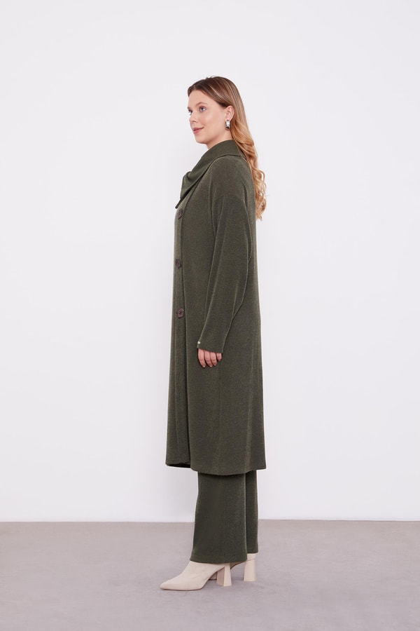 LevidorHaki Düğme Detaylı Pantolonlu Tunik Takım