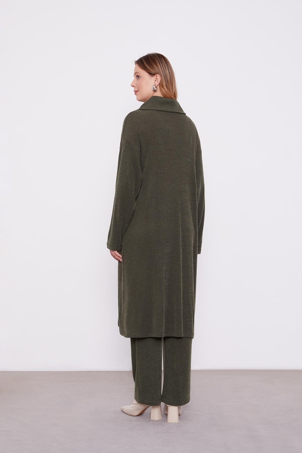 LevidorHaki Düğme Detaylı Pantolonlu Tunik Takım