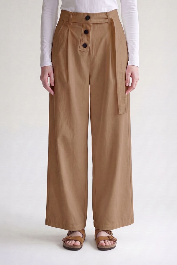 LevidorHaki Düğme Kemer Detaylı Pantolon