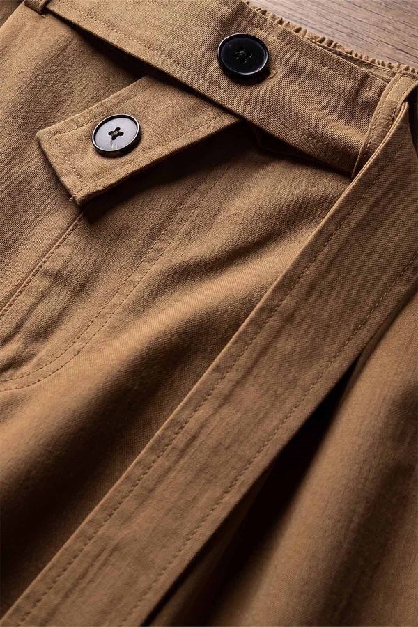 LevidorHaki Düğme Kemer Detaylı Pantolon