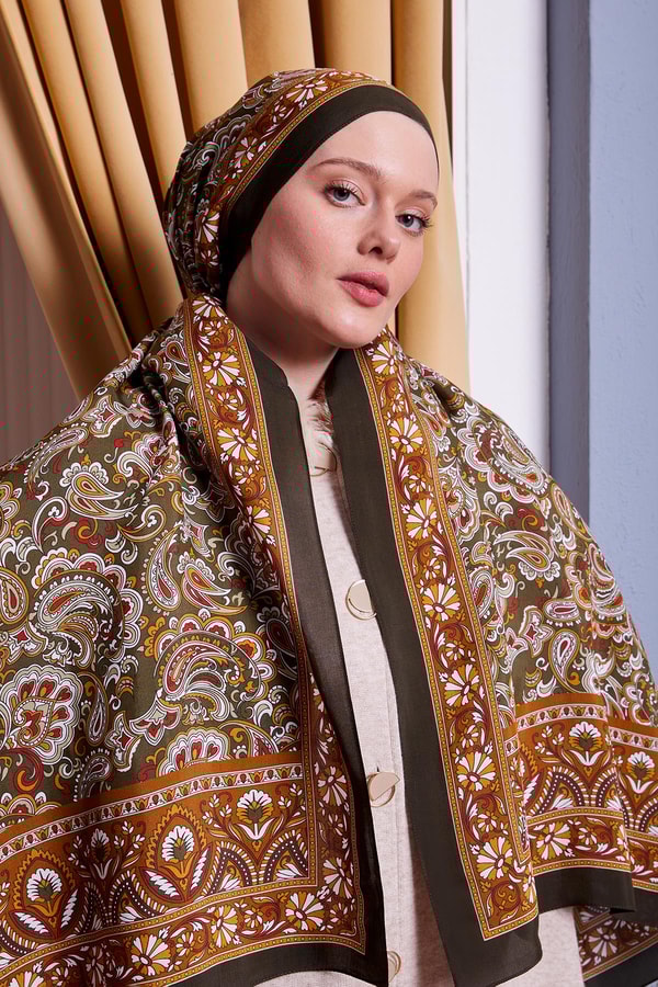 LevidorHaki Etnik Çiçekli Royal Şal