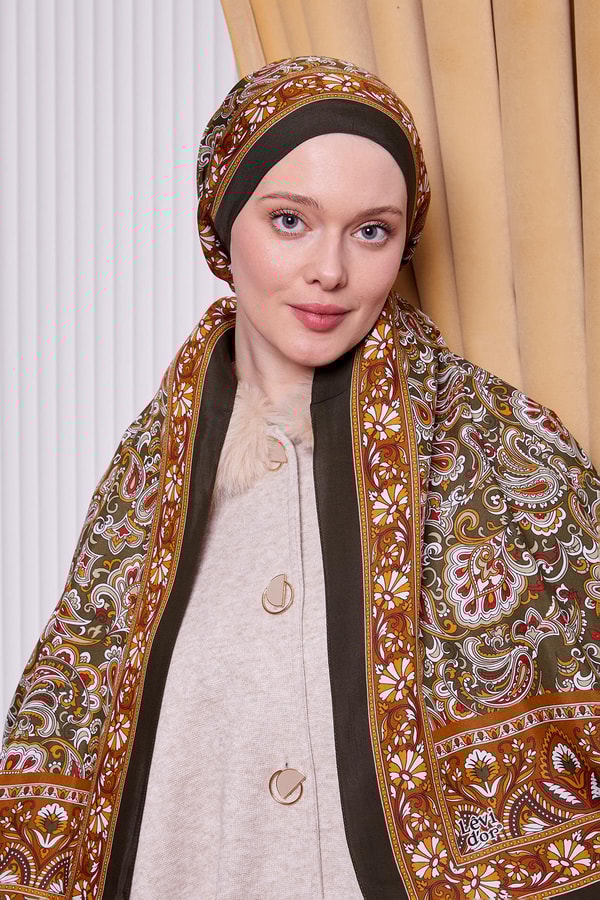 LevidorHaki Etnik Çiçekli Royal Şal