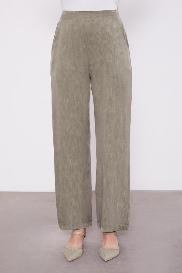 LevidorHaki Fermuar Yaka Düğme Cep Detaylı Tunik Takım