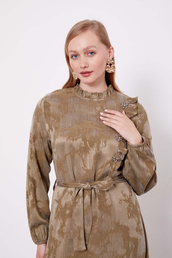 LevidorHaki Fırfır Detayı Elbise