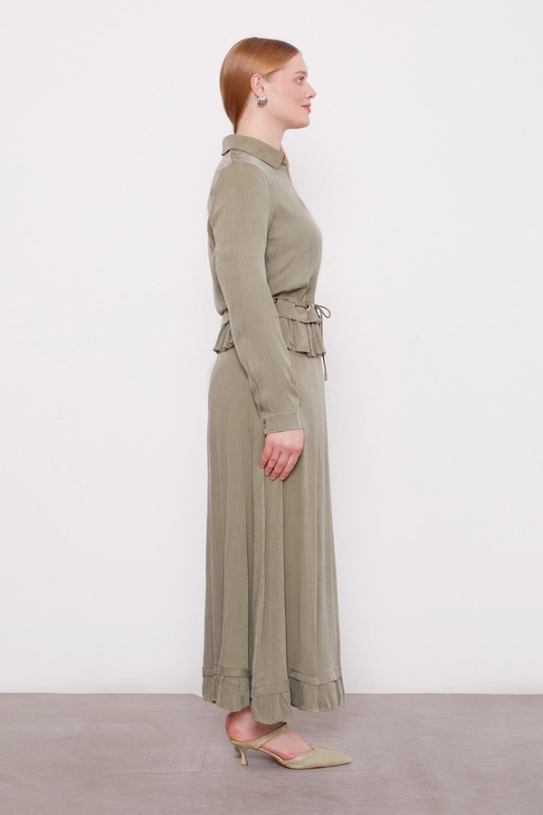 LevidorHaki Fırfır Detaylı Cupra Etek Takım