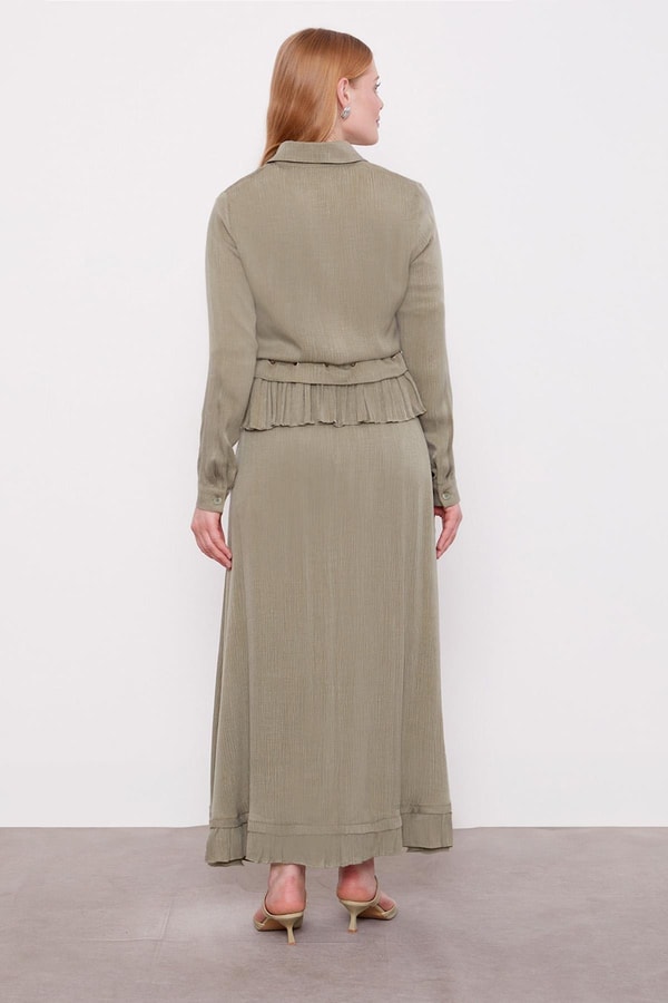 LevidorHaki Fırfır Detaylı Cupra Etek Takım