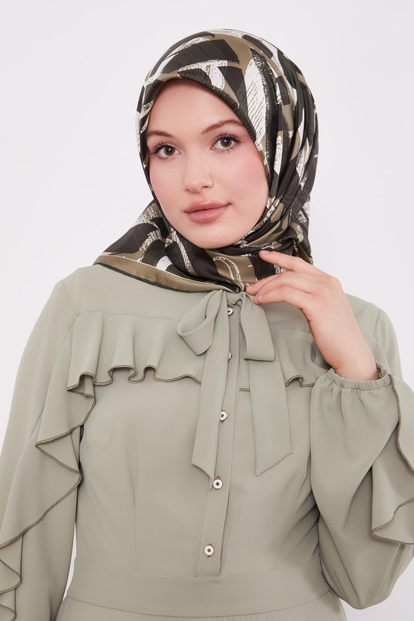 LevidorHaki Harf Baskılı Twill İpek Eşarp