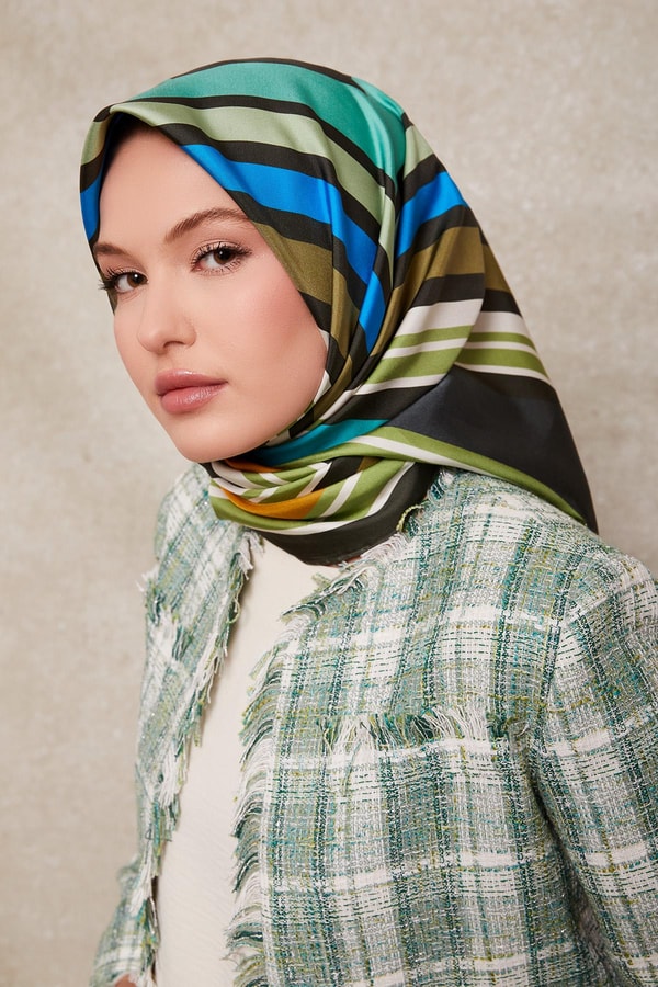 LevidorHaki Kare Desen Twill İpek Eşarp