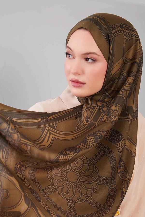 LevidorHaki Karışık Desenli Yün İpek Şal