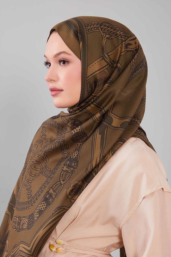 LevidorHaki Karışık Desenli Yün İpek Şal