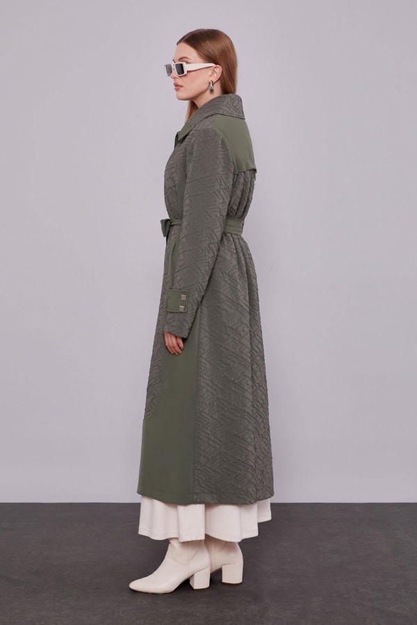 LevidorHaki Kendinden Desenli Fermuarlı Kap