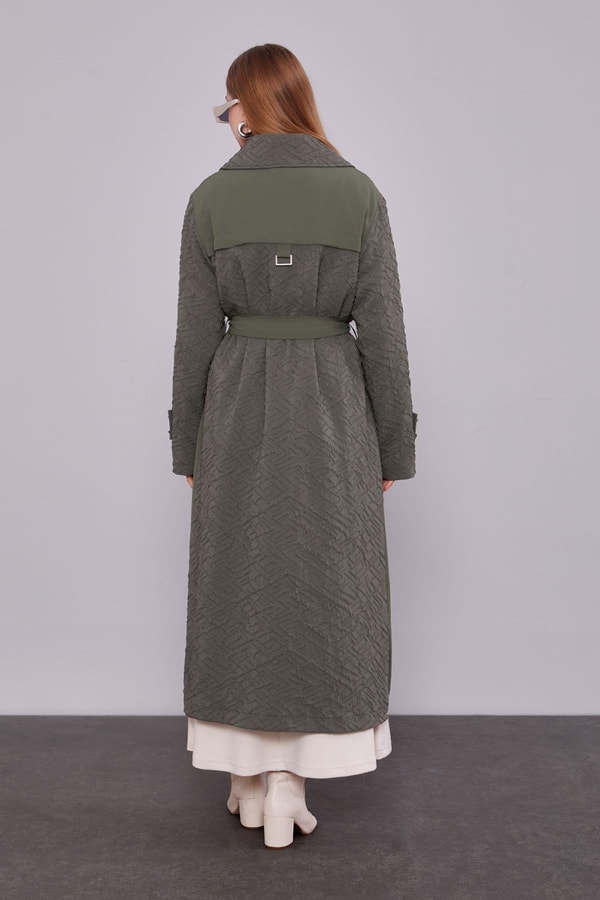 LevidorHaki Kendinden Desenli Fermuarlı Kap