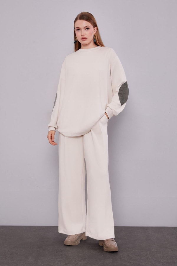 LevidorHaki Kendinden Desenli Yelekli Üçlü Takım