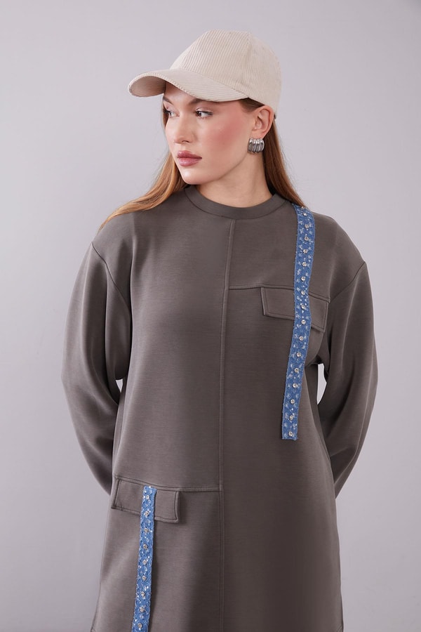 LevidorHaki Kot Şerit Detaylı Sweat