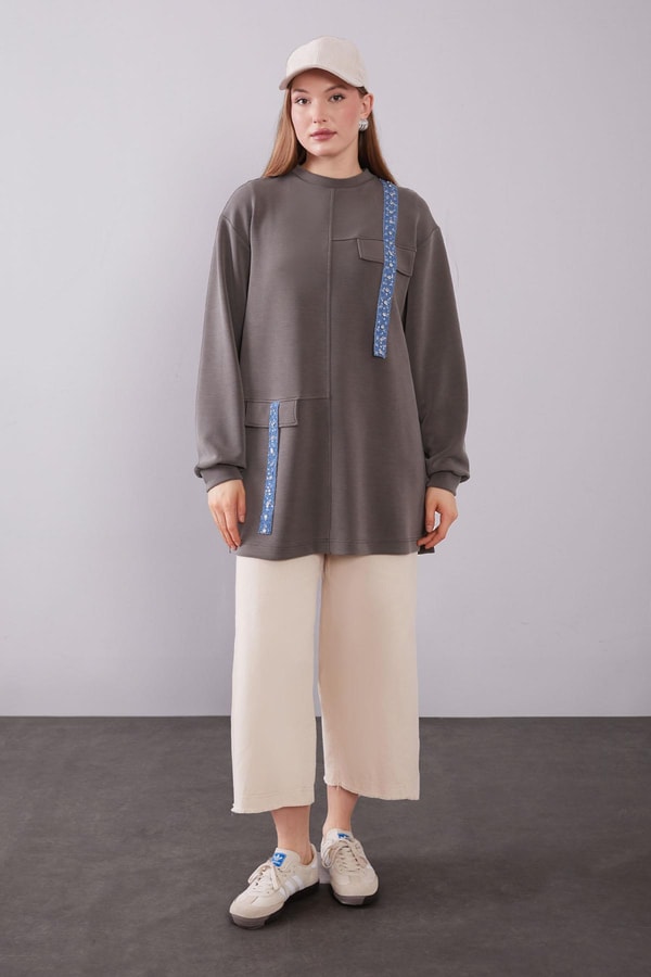 LevidorHaki Kot Şerit Detaylı Sweat