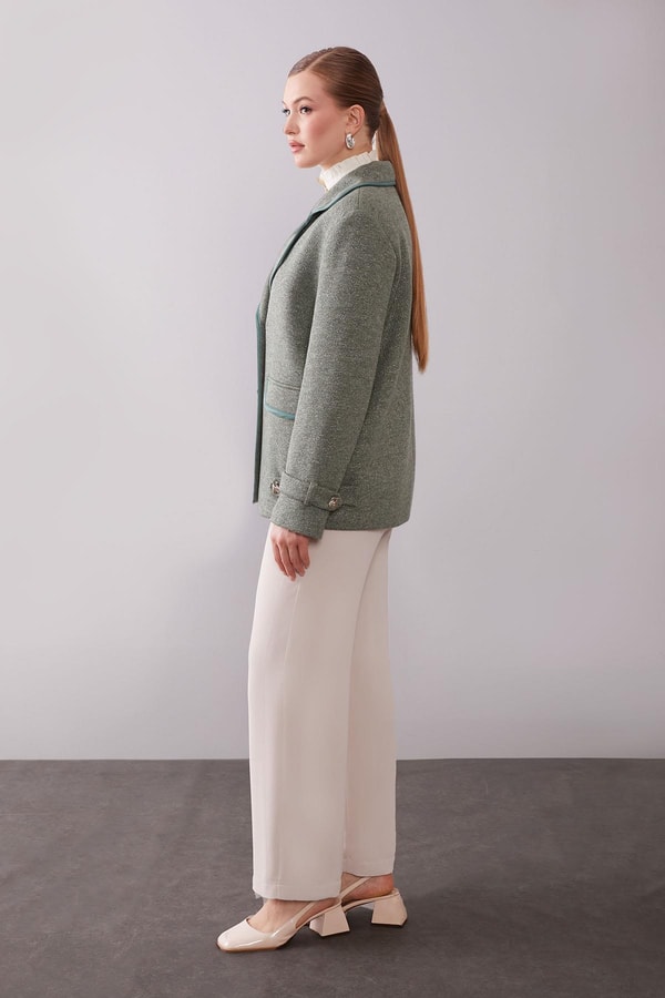 LevidorHaki Kruvaze Kenar Şeritli Kaşmir Ceket