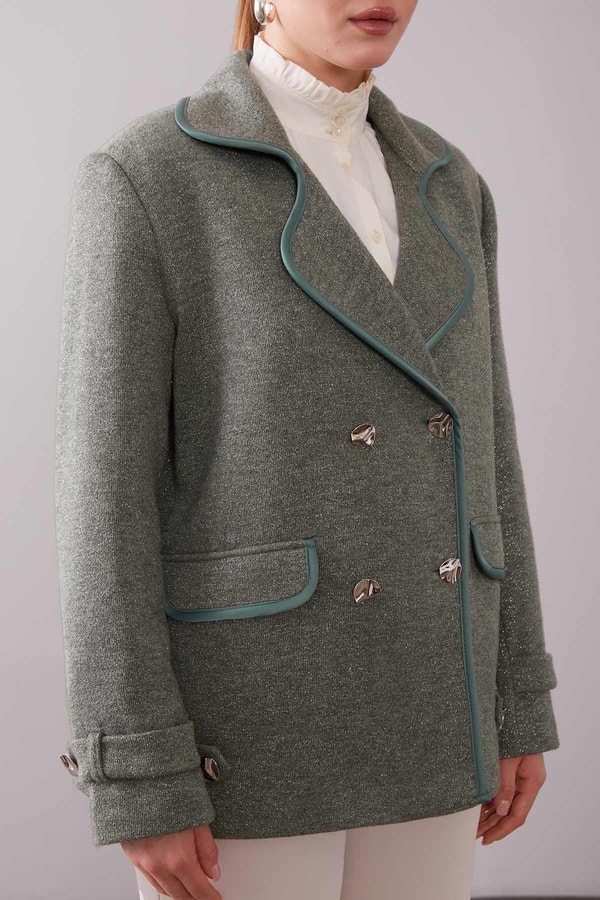 LevidorHaki Kruvaze Kenar Şeritli Kaşmir Ceket