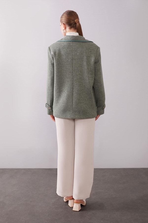 LevidorHaki Kruvaze Kenar Şeritli Kaşmir Ceket