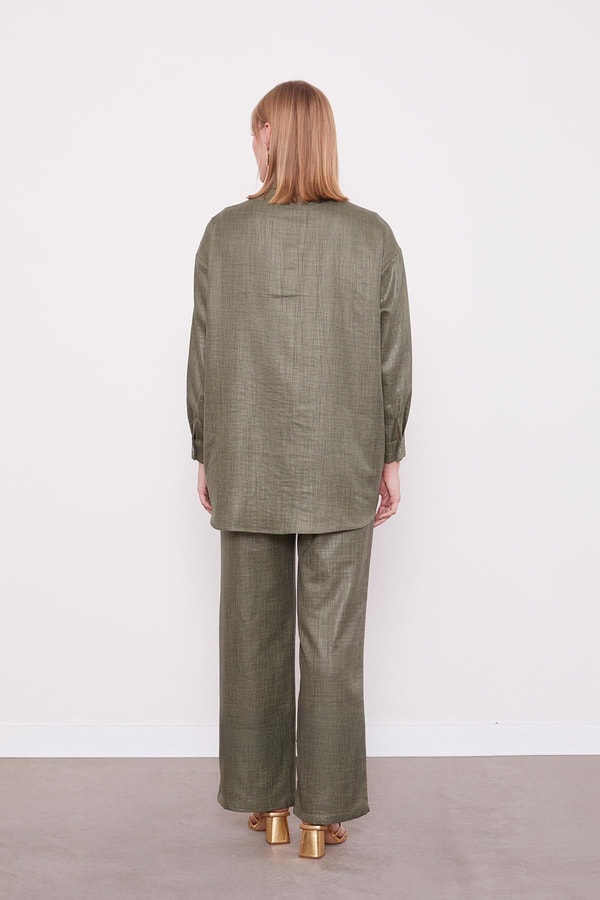 LevidorHaki Nakış Gül Detaylı Tunik Takım